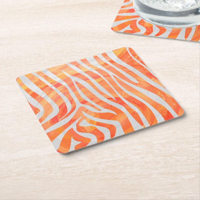 Dessous De Verre Carré Zebra Orange and White Print (Incliné)
