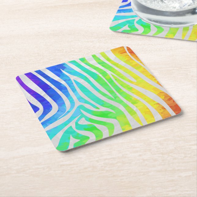 Dessous De Verre Carré Zebra Rainbow et White Print (Incliné)