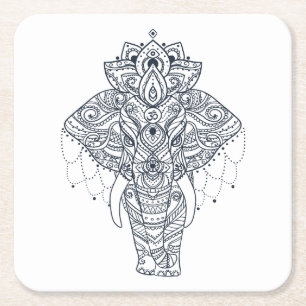 Dessous De Verre Carré Zentangle a inspiré l'éléphant
