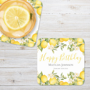 Dessous De Verre Carré Zesty Lemons Fun Jaune fête d'anniversaire