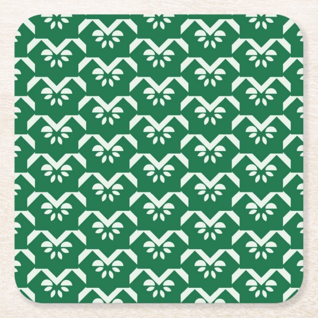 Dessous De Verre Carré Zigzag floral vert (Devant)