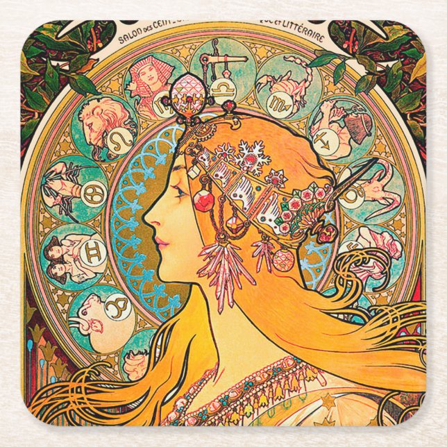 Dessous De Verre Carré Zodiac, Mucha (Devant)