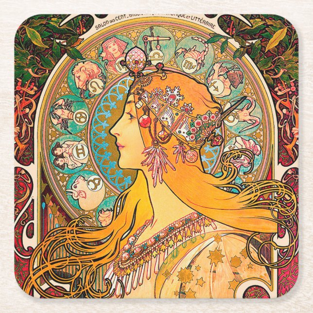 Dessous De Verre Carré Zodiac, Mucha (Devant)