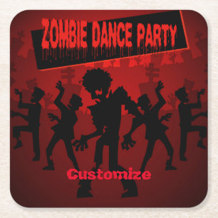Dessous De Verre Carré Zombie Dance Party Noir & Orange