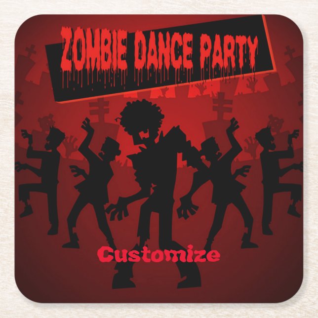 Dessous De Verre Carré Zombie Dance Party Noir & Orange (Devant)