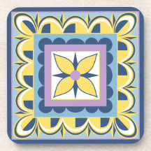 Carreau de Talavera mexicain bleu et jaune