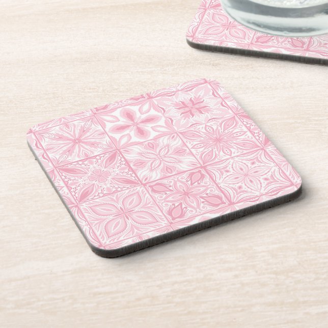 Dessous-de-verre Carreaux ornés en rose (Côté gauche)