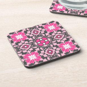 Dessous-de-verre Carrelage Floral marocain, Fuchsia rose & gris / G
