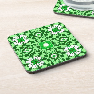 Dessous-de-verre Carrelage marocain floral, émeraude et vert citron