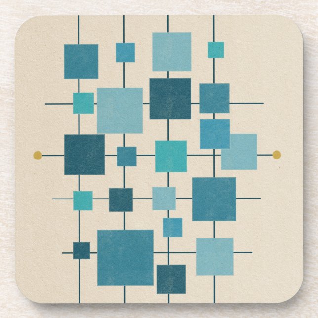 Dessous-de-verre Carrés géométriques MCM - bleu (Devant)