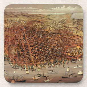 Dessous-de-verre Carte aérienne ancienne, ville de San Francisco, C