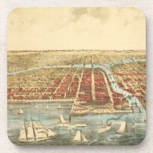 Dessous-de-verre Carte ancienne de Chicago, rue LaSalle et rivière