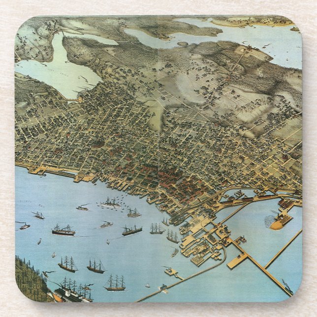 Dessous-de-verre Carte antique Vue aérienne Ville de Seattle Washin (Devant)