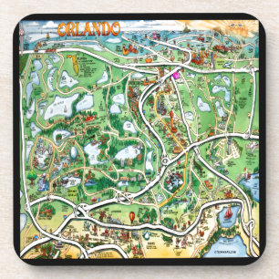 Dessous-de-verre Carte de bande dessinée d'Orlando Floride