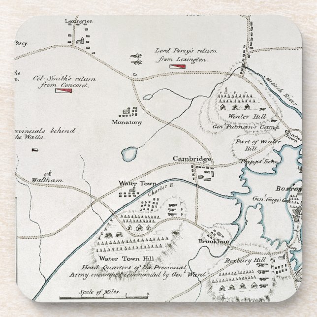 DESSOUS-DE-VERRE CARTE DE BOSTON-CONCORD, 1775 (Devant)