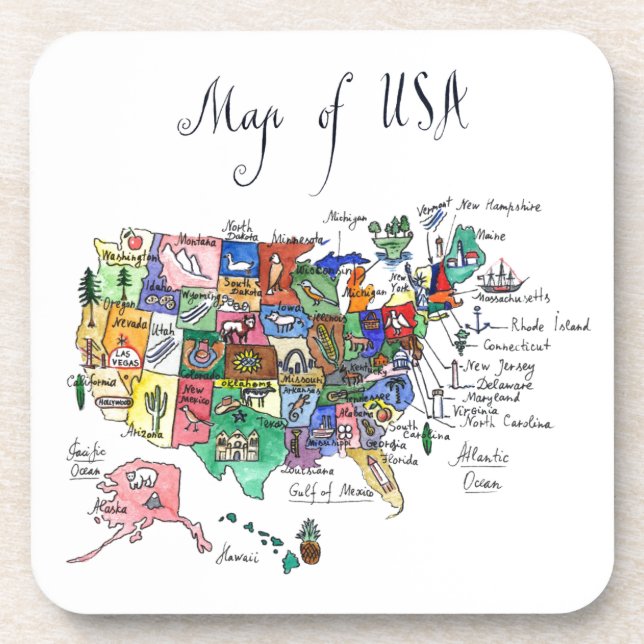Dessous-de-verre Carte des attractions des Etats-Unis d'Amérique (Devant)