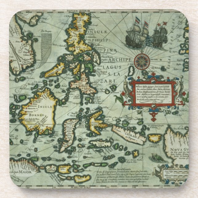 Dessous-de-verre Carte des Indes est, pub. 1635 à Amsterdam (ha (Devant)