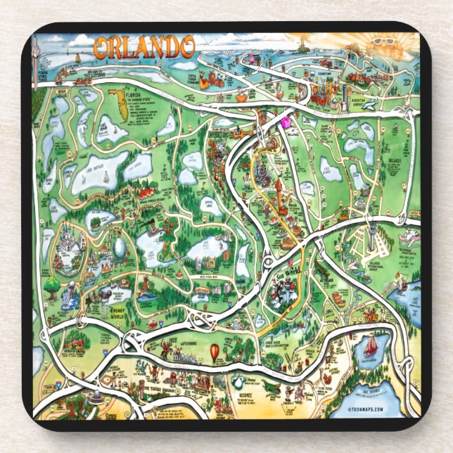 Dessous-de-verre Carte du dessin animé Orlando Florida (Devant)