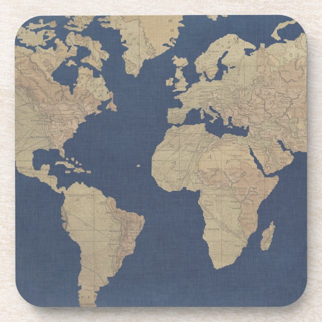 Dessous-de-verre Carte Gold et Blue World (Devant)