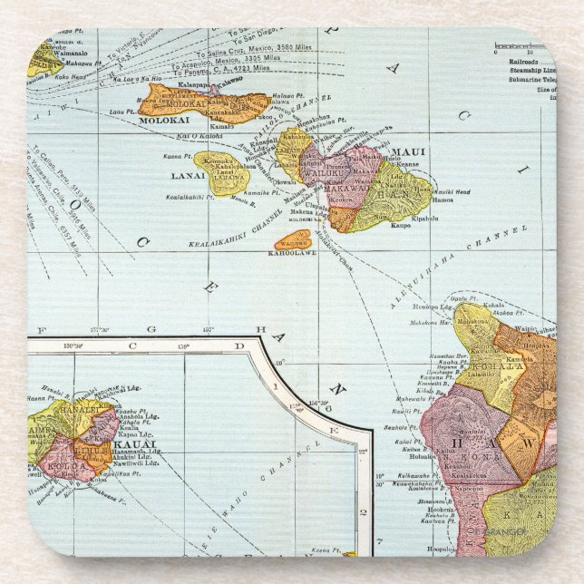 Dessous-de-verre Carte : Hawaï, 1905 (Devant)