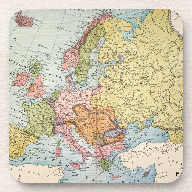 DESSOUS-DE-VERRE CARTE : L'EUROPE, 1885 (Devant)