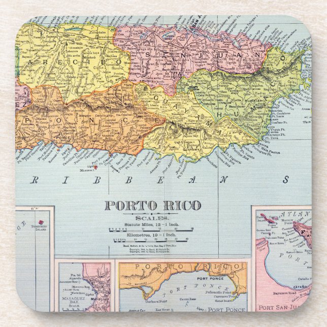 DESSOUS-DE-VERRE CARTE : PORTO RICO, 1900 (Devant)