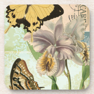 Dessous-de-verre Carte postale vintage avec papillons et fleurs