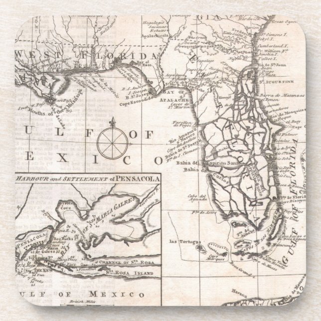 Dessous-de-verre Carte vintage de la Floride (1763) (Devant)