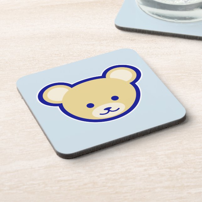 Dessous-de-verre Carton Bleu Beige Teddy Ours Mignonne Drôle (Côté gauche)