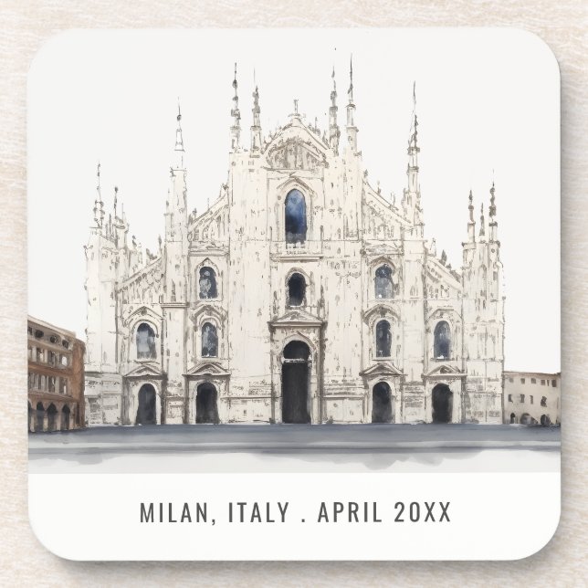 Dessous-de-verre Cathédrale de Milan Italie Aquarelle Voyage italie (Devant)