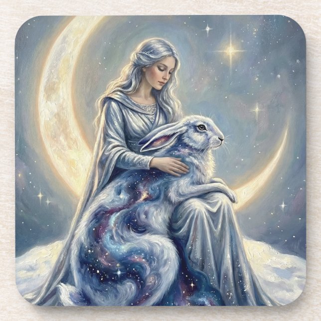 Dessous-de-verre Celestial Galaxy Hare Moon Goddess Fantasy Art (Devant)
