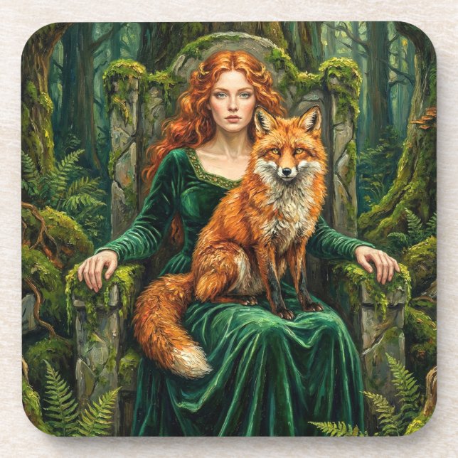 Dessous-de-verre Celtic Forest Queen Red Fox Witch Fantasy Art ( (Devant)