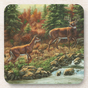 Dessous-de-verre Cerf blanc et cascade