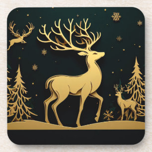 Dessous-de-verre Cerf élégant – Silhouette de la forêt dorée