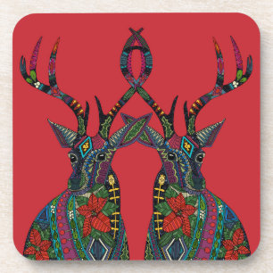 Dessous-de-verre cerf poinsettia rouge