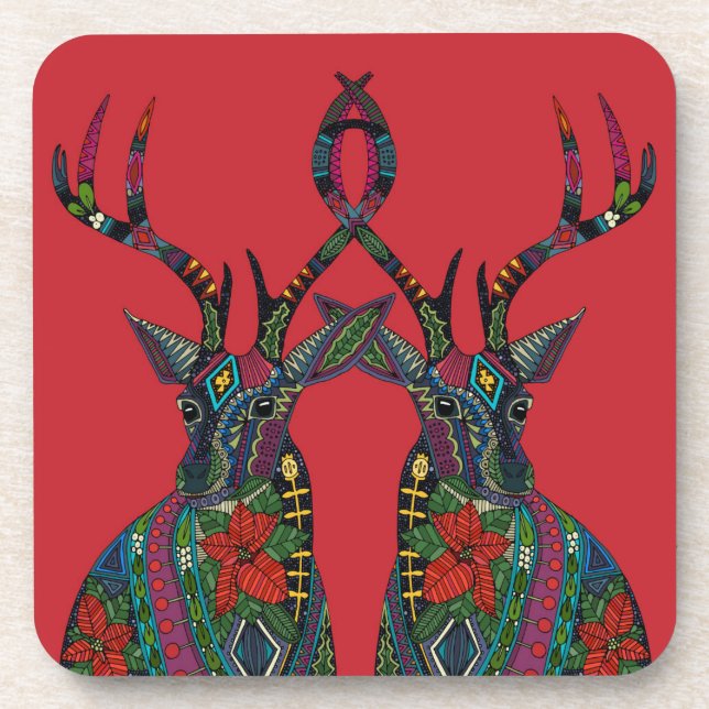 Dessous-de-verre cerf poinsettia rouge (Devant)
