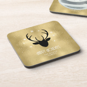 Dessous-de-verre Cerfs Antlers Silhouette & Flakes Gold ID861