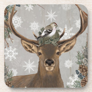 Dessous-de-verre cerfs communs rustiques vintages modernes d'hiver