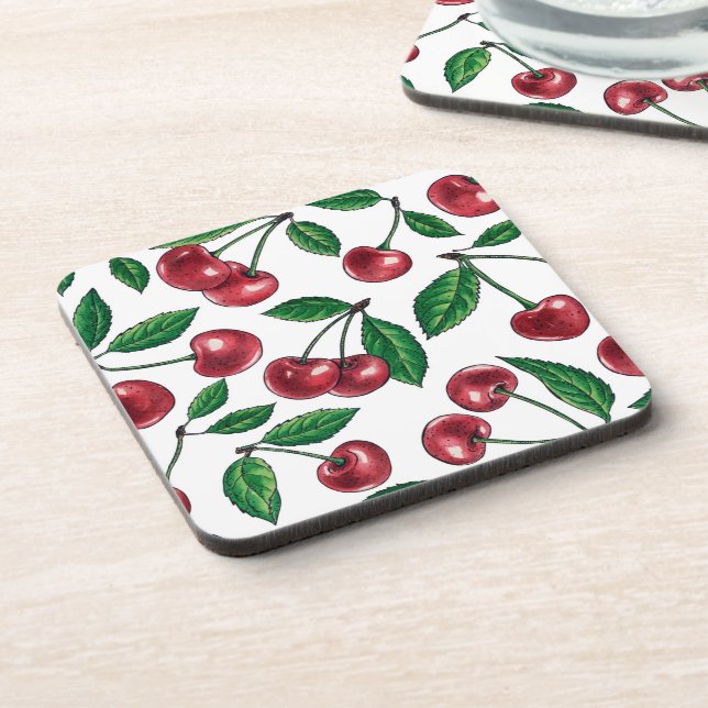 Dessous-de-verre Cerises rouges sur fond blanc (Côté gauche)