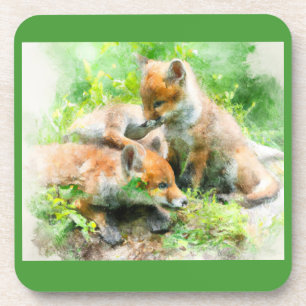 Dessous-de-verre ces mignons petits renards qui jouent au soleil.