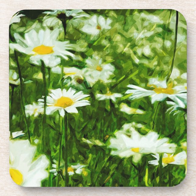 Dessous-de-verre Champ de marguerites sauvages blanches Abstrait (Devant)