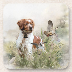 Dessous-de-verre Chasse avec un chien breton, Art
