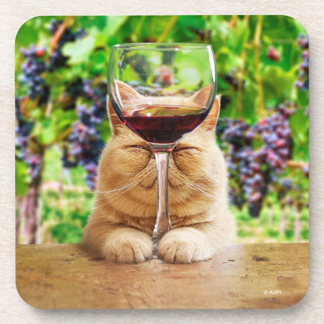 Dessous-de-verre Chat avec verre de vin (Devant)