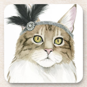 Dessous-de-verre Chat de Downton   orné avec des plumes