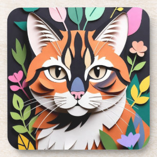 Dessous-de-verre Chat de la forêt fantaisiste en papier découpé
