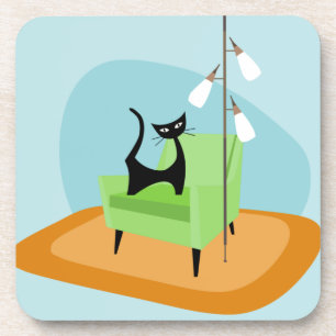 Dessous-de-verre Chat de style moderne rétro du milieu du siècle