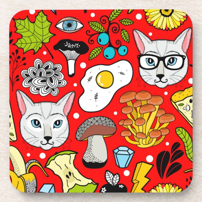 Dessous-de-verre Chat et oeuf sur le rouge (Devant)