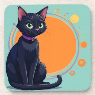 Dessous-de-verre Chat Noir Avec Des Yeux Verts
