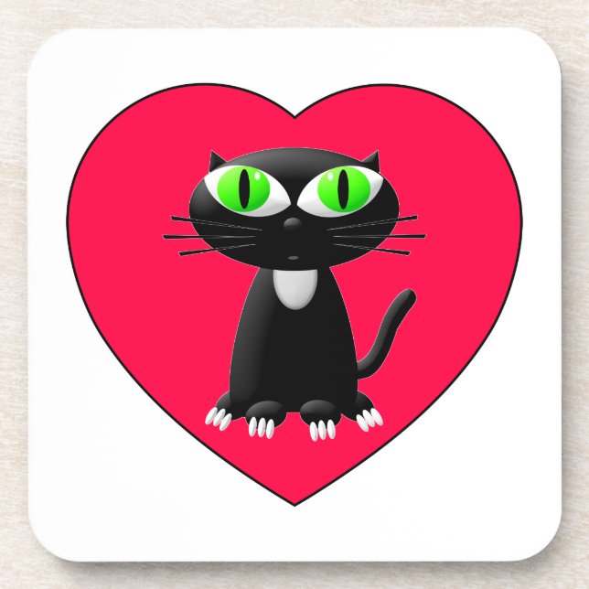 Dessous-de-verre Chat noir dans le coeur rouge (Devant)