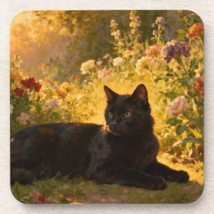 Dessous-de-verre Chat noir dans les fleurs I